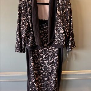 R&M Richards Black Lace & Sequin Elegant Evening Dress with Bolero Jacket